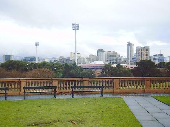 [photo of Adelaide, South Australia, seen over the Adelaide cricket grounds]