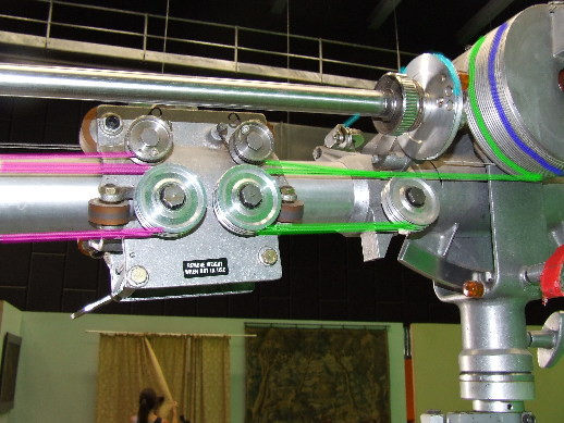 Photo of the moving counterweight section, and string mechanism, of Fisher boom arm