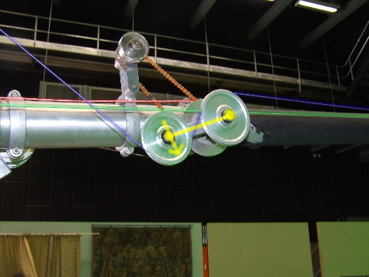 Photo of mike cradle tilt string pulleys, along fixed section of Fisher boom arm