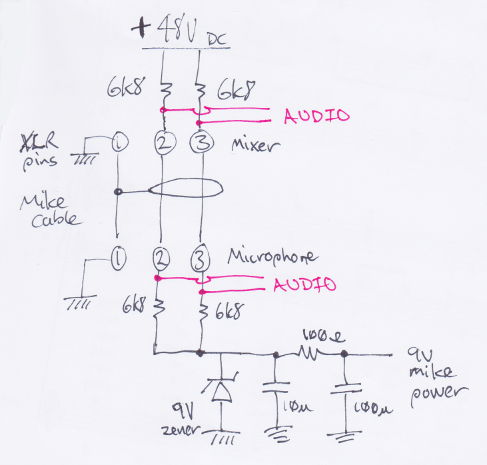 schematic diagram of phantom power circui